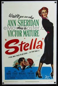 1s369 STELLA linen one-sheet poster '50 full-length art of sexy Ann Sheridan trying to be good!