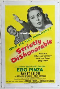1s371 STRICTLY DISHONORABLE linen 1sheet '51 what are Ezio Pinza's intentions towards Janet Leigh?