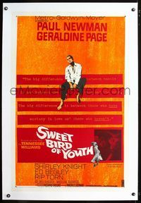 1s377 SWEET BIRD OF YOUTH linen 1sh '62 Paul Newman, Geraldine Page, from Tennessee Williams' play!