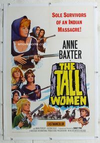 1s378 TALL WOMEN linen one-sheet '66 Anne Baxter is one of the sole survivors of an Indian massacre!