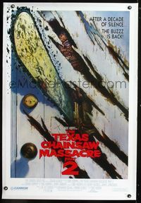 1s385 TEXAS CHAINSAW MASSACRE PART 2 door style linen 1sh '86 Tobe Hooper horror sequel, Huston art!