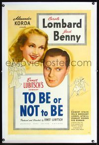 1s394 TO BE OR NOT TO BE linen one-sheet poster '42 Carole Lombard, Jack Benny, Ernst Lubitsch
