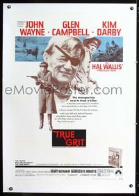 1s395 TRUE GRIT linen one-sheet poster '69 John Wayne as Rooster Cogburn, Kim Darby, Glen Campbell