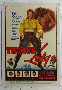 1s400 TWO-GUN LADY linen 1sheet '55 Peggie Castle had other weapons besides guns, and she used them!