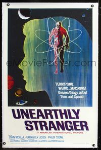 1s401 UNEARTHLY STRANGER linen 1sh '64 cool art of weird macabre unseen thing out of time & space!