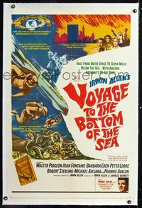 1s413 VOYAGE TO THE BOTTOM OF THE SEA linen one-sheet '61 Walter Pidgeon, cool sci-fi artwork!