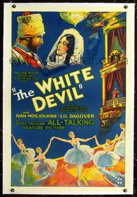 1s428 WHITE DEVIL linen 1sheet '31 stone litho art of Ivan Mosjoukine & ballet dancers in theater!