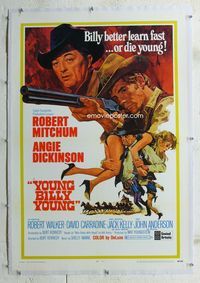 1s438 YOUNG BILLY YOUNG linen 1sh '69 art of Robert Mitchum, sexy Angie Dickinson & Robert Walker!