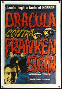 1u148 ASSIGNMENT TERROR linen Argentinean poster '69 art of re-animated Dracula and Frankenstein!