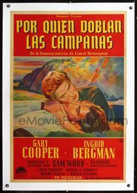 1u154 FOR WHOM THE BELL TOLLS linen Argentinean '43 romantic art of Gary Cooper & Ingrid Bergman!