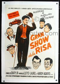 1u155 GRAN SHOW DE LA RISA linen Argentinean '40s art of Charlie Chaplin, Laurel & Hardy & Lloyd!
