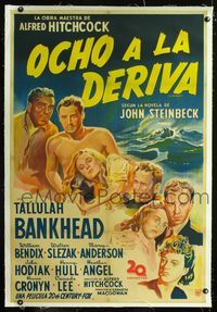 1u162 LIFEBOAT linen Argentinean '44 Alfred Hitchcock, artwork of Tallulah Bankhead & entire cast!