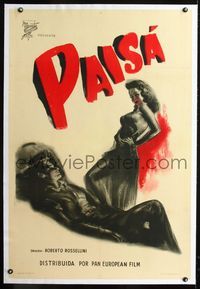 1u168 PAISAN linen Argentinean poster '48 Roberto Rossellini, sexy romantic art by D. Mancinelli!