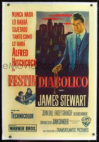 1u172 ROPE linen Argentinean '48 great art of James Stewart looming over city, Alfred Hitchcock