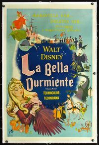 1u173 SLEEPING BEAUTY linen Argentinean poster '59 Walt Disney cartoon classic, great fantasy art!