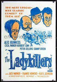 1u022 LADYKILLERS linen Aust one-sheet movie poster R72 great artwork of Alec Guinness & gangsters!