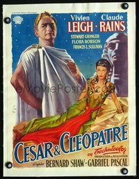 1u188 CAESAR & CLEOPATRA linen Belgian poster '46 different art of sexy Vivien Leigh & Claude Rains!
