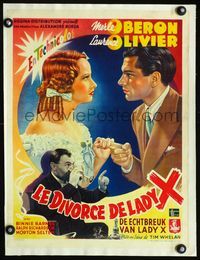 1u194 DIVORCE OF LADY X linen Belgian poster R40s great art of Merle Oberon & Laurence Olivier!