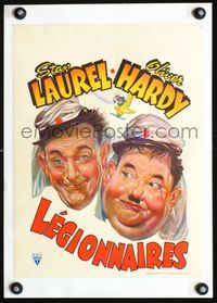 1u197 FLYING DEUCES linen Belgian '40s headshot artwork of Foreign Legion soldiers Laurel & Hardy!