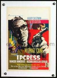 1u204 IPCRESS FILE linen Belgian movie poster '65 artwork of English Michael Caine as a spy by Ray!
