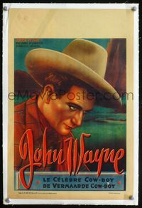 1u205 JOHN WAYNE linen Belgian movie poster '40s great close portrait artwork in cowboy hat!