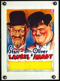 1u176 LAUREL & HARDY linen Belgian 11x15 movie poster '40s different artwork of Stan & Oliver!