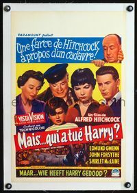 1u224 TROUBLE WITH HARRY linen Belgian '55 Hitchcock, different image of whole cast staring at body!