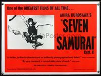 1u017 SEVEN SAMURAI linen British quad R60s Akira Kurosawa, great image of jumping Toshiro Mifune!