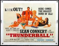 1u019 THUNDERBALL linen British quad poster '65 art of Sean Connery as James Bond with 4 sexy babes!