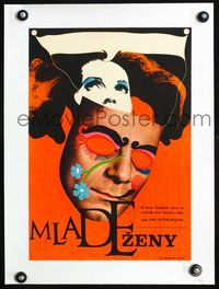 1u245 GIRLS linen Czech movie poster '68 Mai Zetterling's Flickorna, really cool mask artwork!