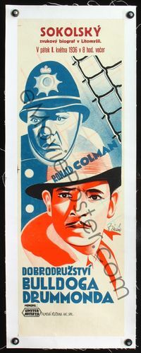 1u232 BULLDOG DRUMMOND STRIKES BACK linen Czech 11x33 '36 art of detective Ronald Colman by Zikan!