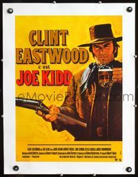 1u091 JOE KIDD linen French 15x21 '72great different image of Clint Eastwood with mug of beer & gun!