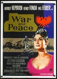 1u107 WAR & PEACE linen German R60s Audrey Hepburn, Henry Fonda & Mel Ferrer, Tolstoy epic!