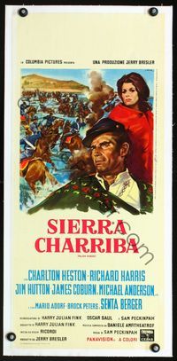 1u070 MAJOR DUNDEE linen Italian locandina '65 Sam Peckinpah, art of Charlton Heston by S. Olivetti!