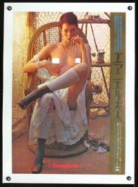 1u268 EMMANUELLE linen Japanese '75 great close up of sexy Sylvia Kristel mostly naked in chair!
