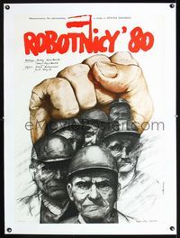 1u114 ROBOTNICY '80 linen Polish poster '81 artwork of workers union members by Andrzej Pagowski!