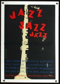 1u131 JAZZ linen Polish 23x33 movie poster '60s cool abstract artwork of clarinet by Janczewska!