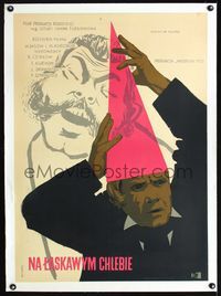 1u138 PARASITE linen Polish 23x33 poster '53 great artwork of man in dunce cap by Waldemar Swierzy!