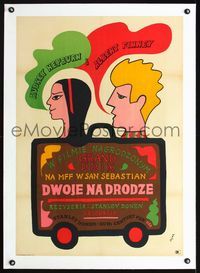 1u143 TWO FOR THE ROAD linen Polish 23x33 '67 art of Audrey Hepburn & Albert Finney by Jerzy Flisak!