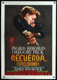 1u058 SPELLBOUND linen Spanish poster '45 Alfred Hitchcock, art of Ingrid Bergman & Gregory Peck!