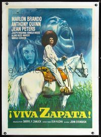 1u060 VIVA ZAPATA linen Spanish R60s John Steinbeck, art of Marlon Brando on horse by Mac Gomez!