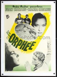 1u047 ORPHEUS linen Swedish movie poster '49 Jean Cocteau's Orphee, Jean Marais, cool art by Aberg!