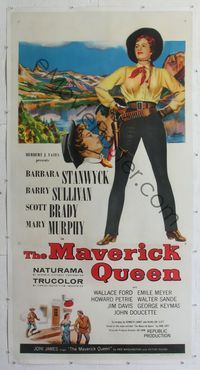 1v107 MAVERICK QUEEN linen 3sheet '56 full-length art of Barbara Stanwyck, from Zane Grey's novel!
