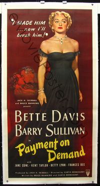 1v109 PAYMENT ON DEMAND linen 3sh '51 classic art of Bette Davis, who made him & now will break him!