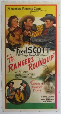 1v113 RANGERS' ROUND-UP linen 3sh '38 silvery voiced baritone Fred Scott saves Christine McIntyre!