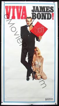 1v122 VIVA JAMES BOND linen 3sh '70 artwork of Sean Connery with super sexy babe in skimpy outfit!