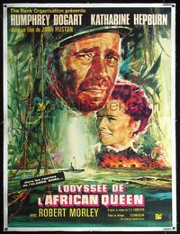 1v061 AFRICAN QUEEN linen French 1p R60s best different art of Humphrey Bogart & Katharine Hepburn!