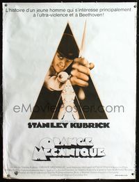 1v063 CLOCKWORK ORANGE linen French 1p R70s Stanley Kubrick classic, art of Malcolm McDowell by Castle!