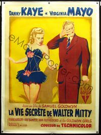 1v074 SECRET LIFE OF WALTER MITTY linen French 1p '47 art of Danny Kaye & Virginia Mayo by Lancy!