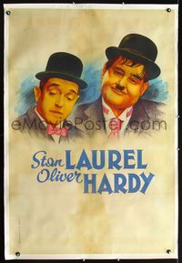 1v060 LAUREL & HARDY linen French 31x47 movie poster  '40s great artwork of Stan & Ollie!